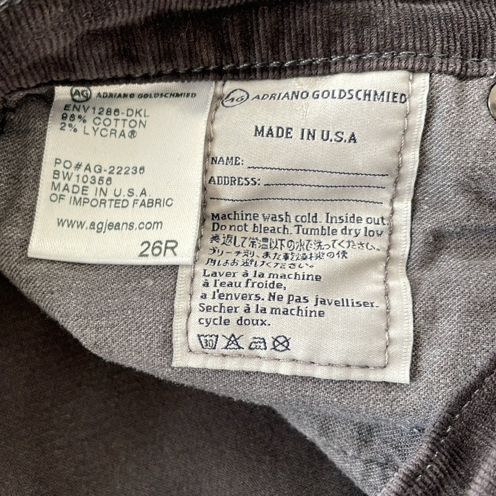 Sz26 AG Adriano Goldschmied The Stevie Slim Straight Grey Corduroy Denim EUC - Picture 8 of 12